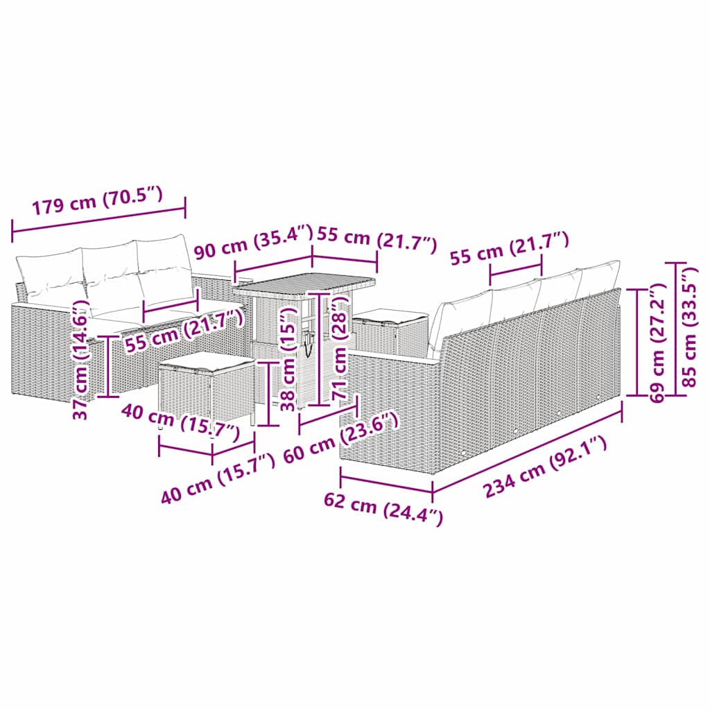 Tuin Sofa Set Met Kussen 10 Pcs Poly Riet