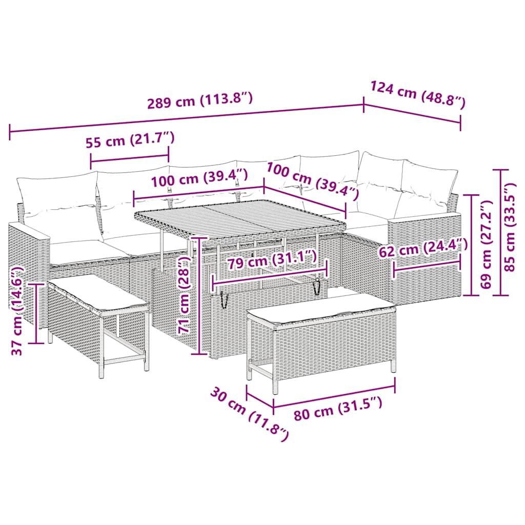 Tuin Sofa Set Met Kussen 9 Pcs Poly Riet