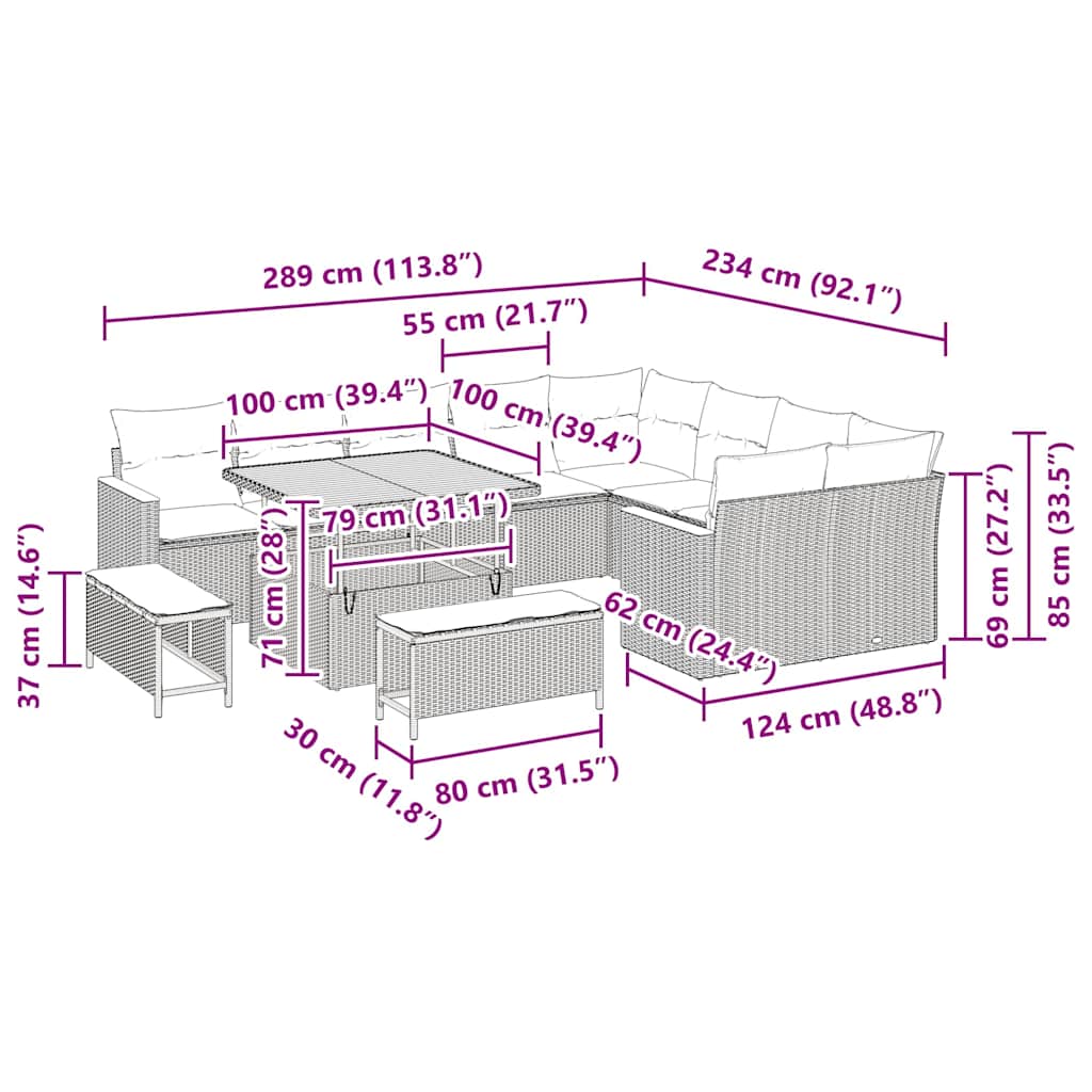 Tuin Sofa Set Met Kussen 12 Pcs Poly Riet