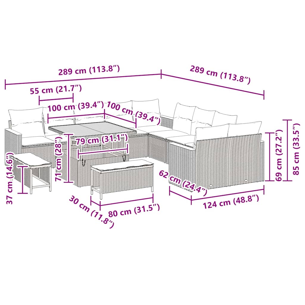 Tuin Sofa Set Met Kussen 13 Pcs Poly Riet