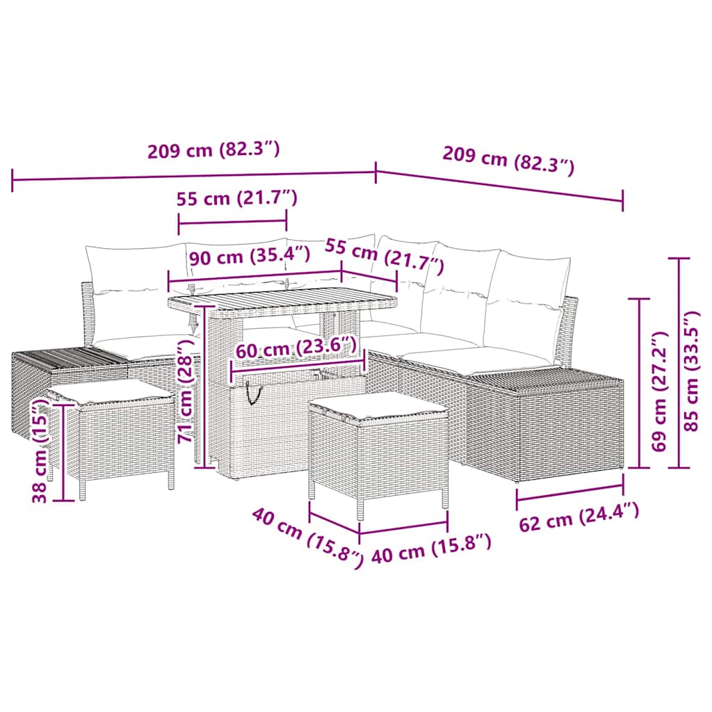 Tuin Sofa Set Met Opslag 8 Pcs Poly Riet
