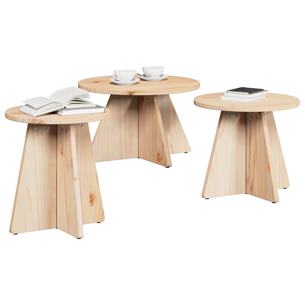 Salontafel 3 Pcs 49 X 49 X 30 Cm Massief Grenenhout