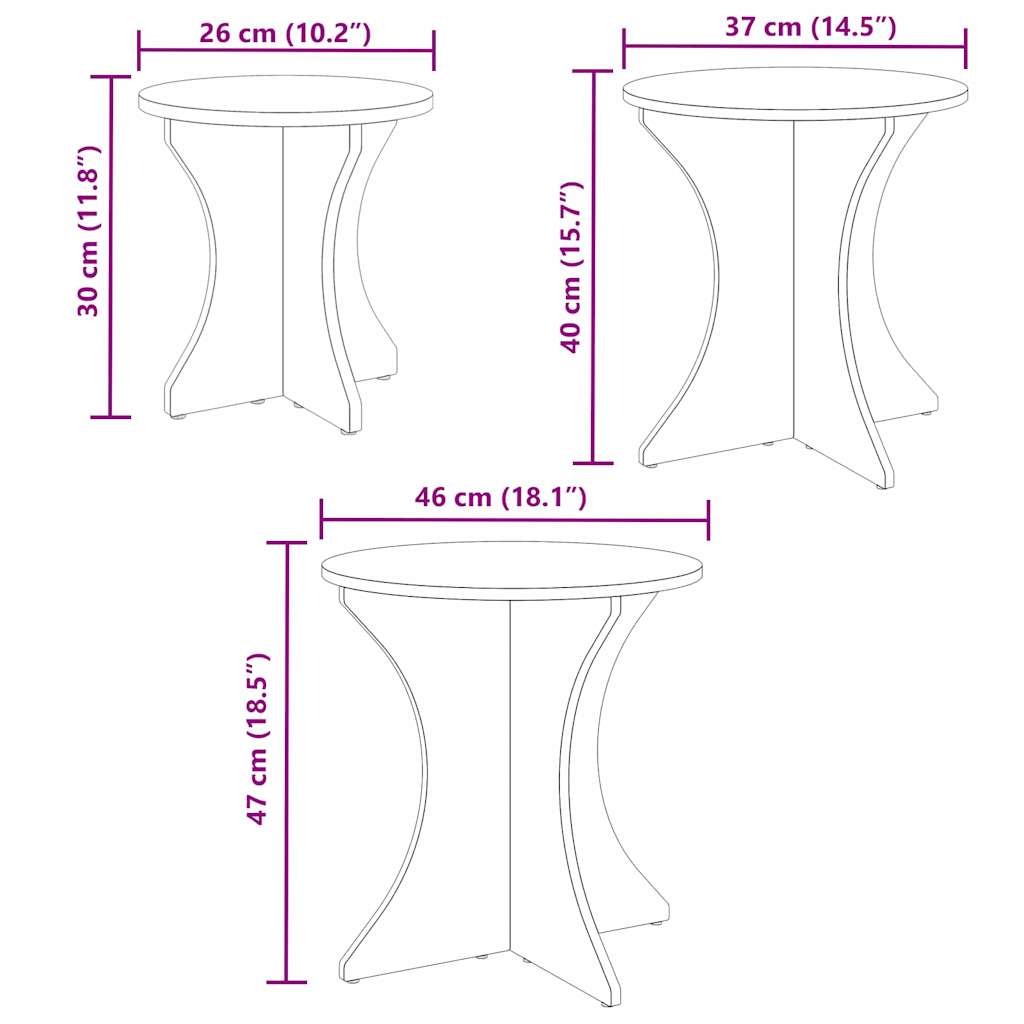Salontafel 3 Pcs 46 X 46 X 47 Cm Massief Grenenhout