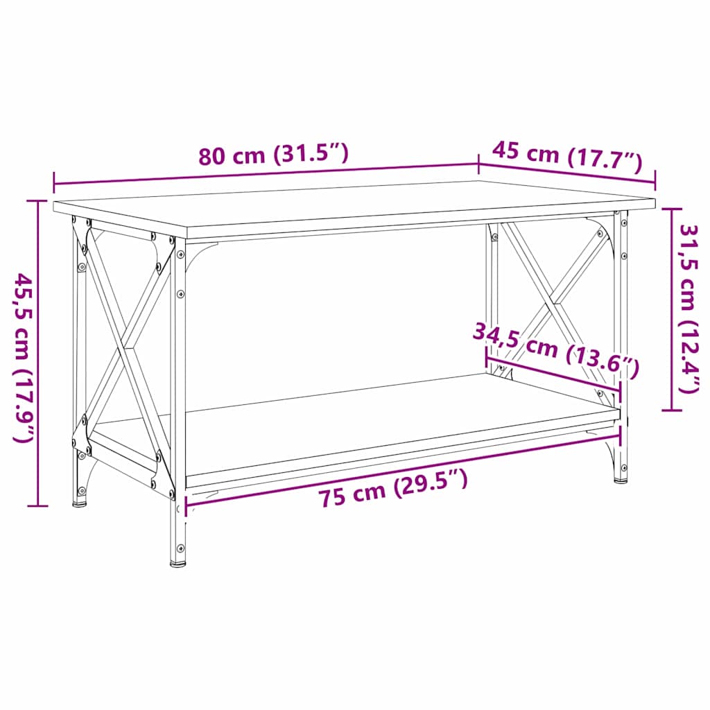 Salontafel 80 X 45 X 45.5 Cm Bewerkt Hout