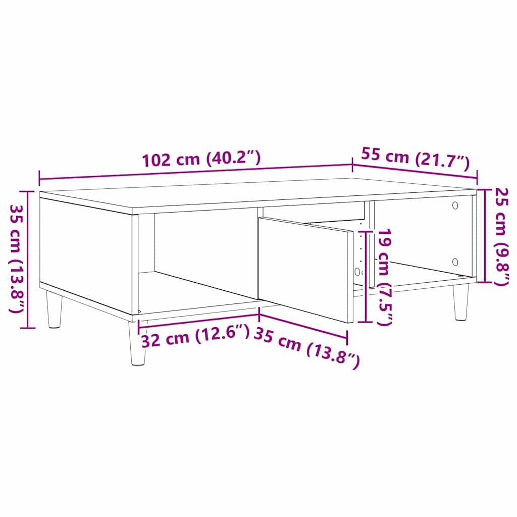 Salontafel 103.5 X 60 X 35 Cm Bewerkt Hout