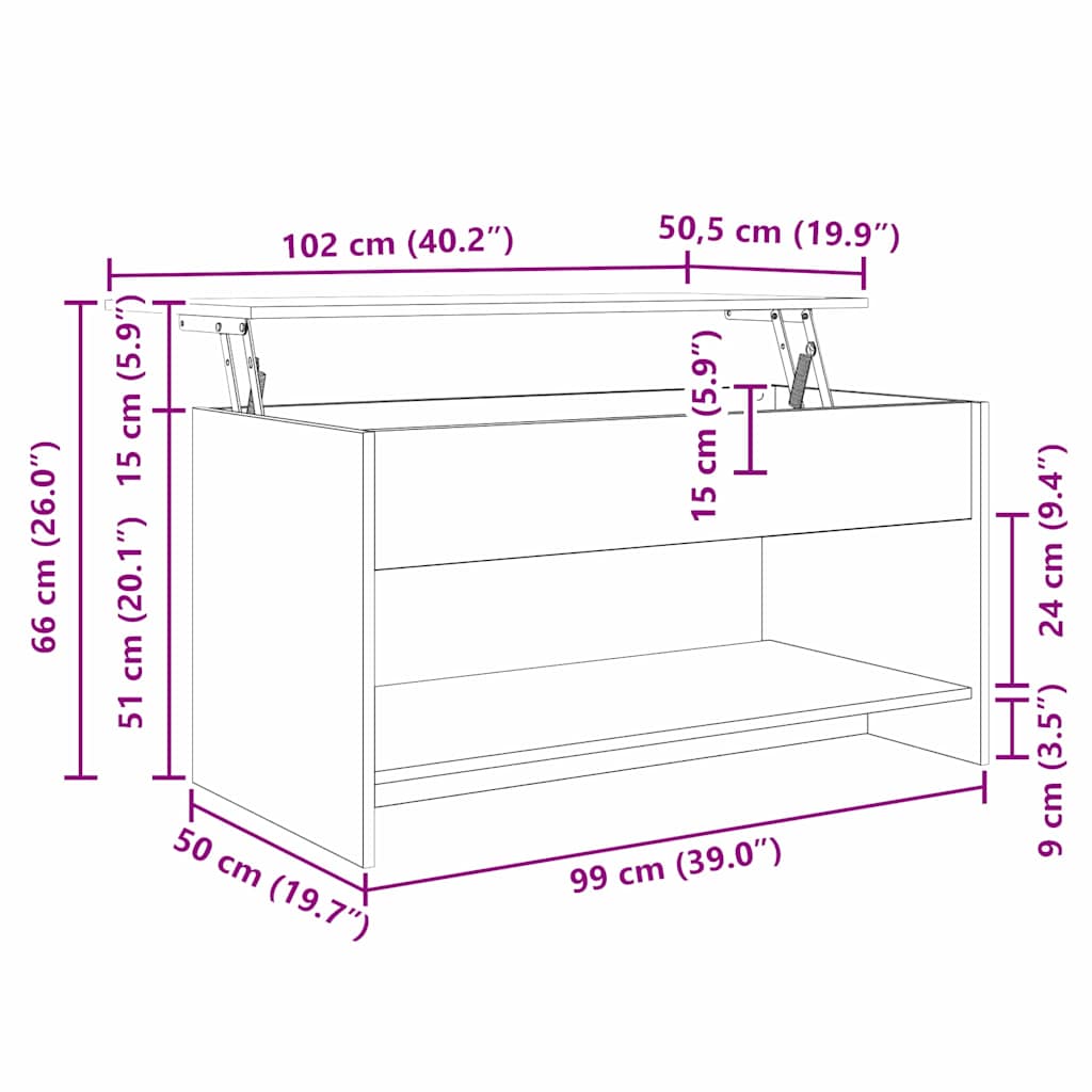 Salontafel 102 X 50 X 52.5 Cm Bewerkt Hout