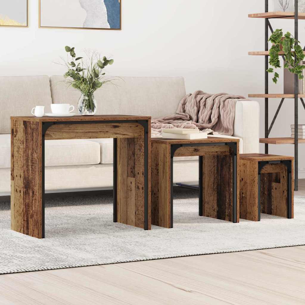 3-Delige Tafeltjesset Bewerkt Hout