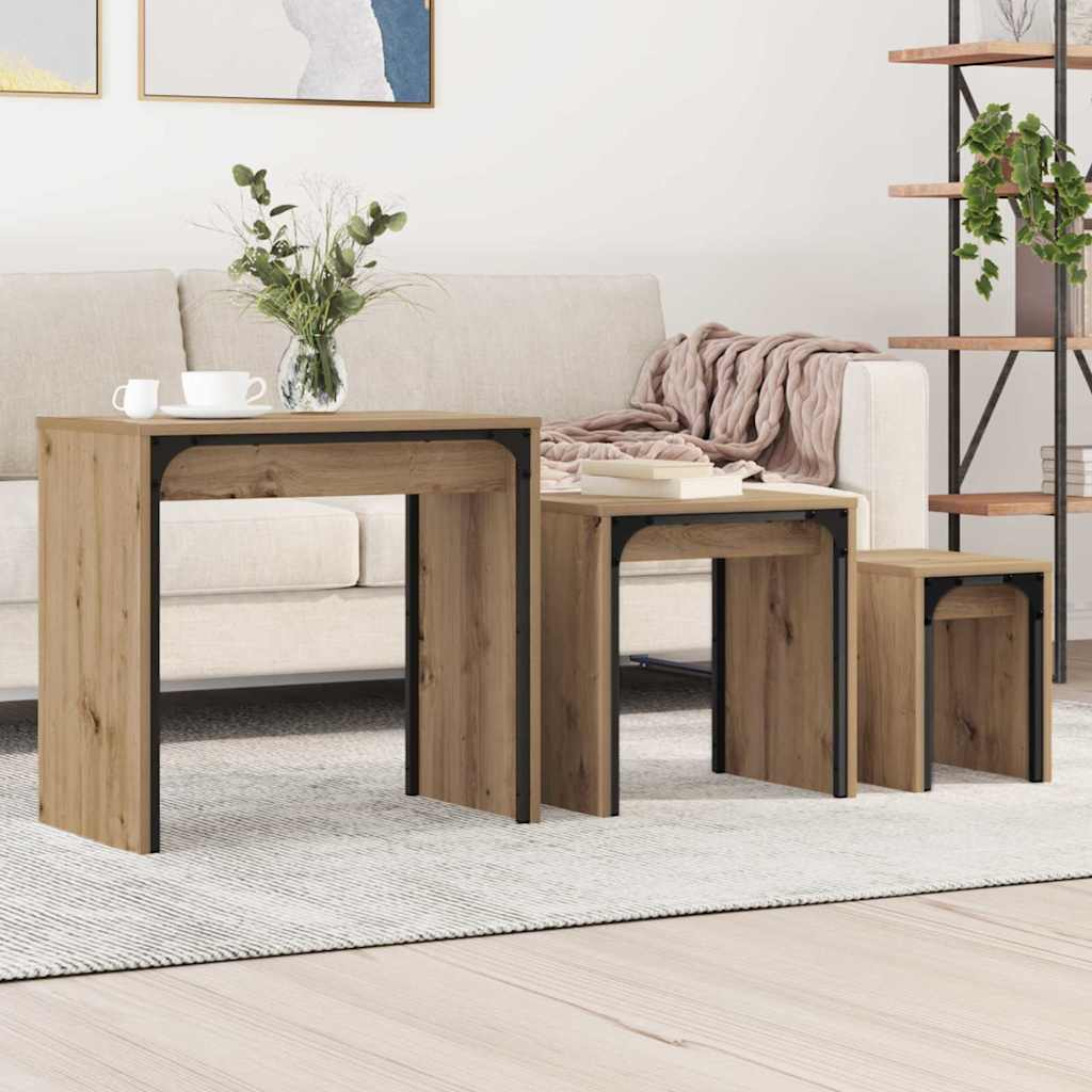 3-Delige Tafeltjesset Bewerkt Hout