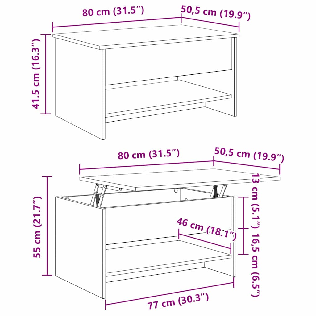 Salontafel Oud Hout 80 X 50,5 X 41,5 Cm Bewerkt Hout