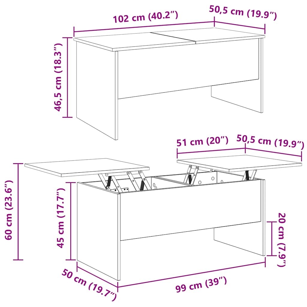 Salontafel Oud Hout 102 X 50,5 X 46,5 Cm Bewerkt Hout