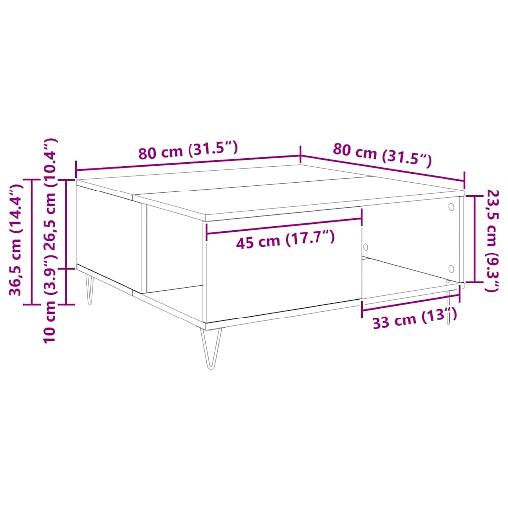 Salontafel 80 X 80 X 36.5 Cm Bewerkt Hout