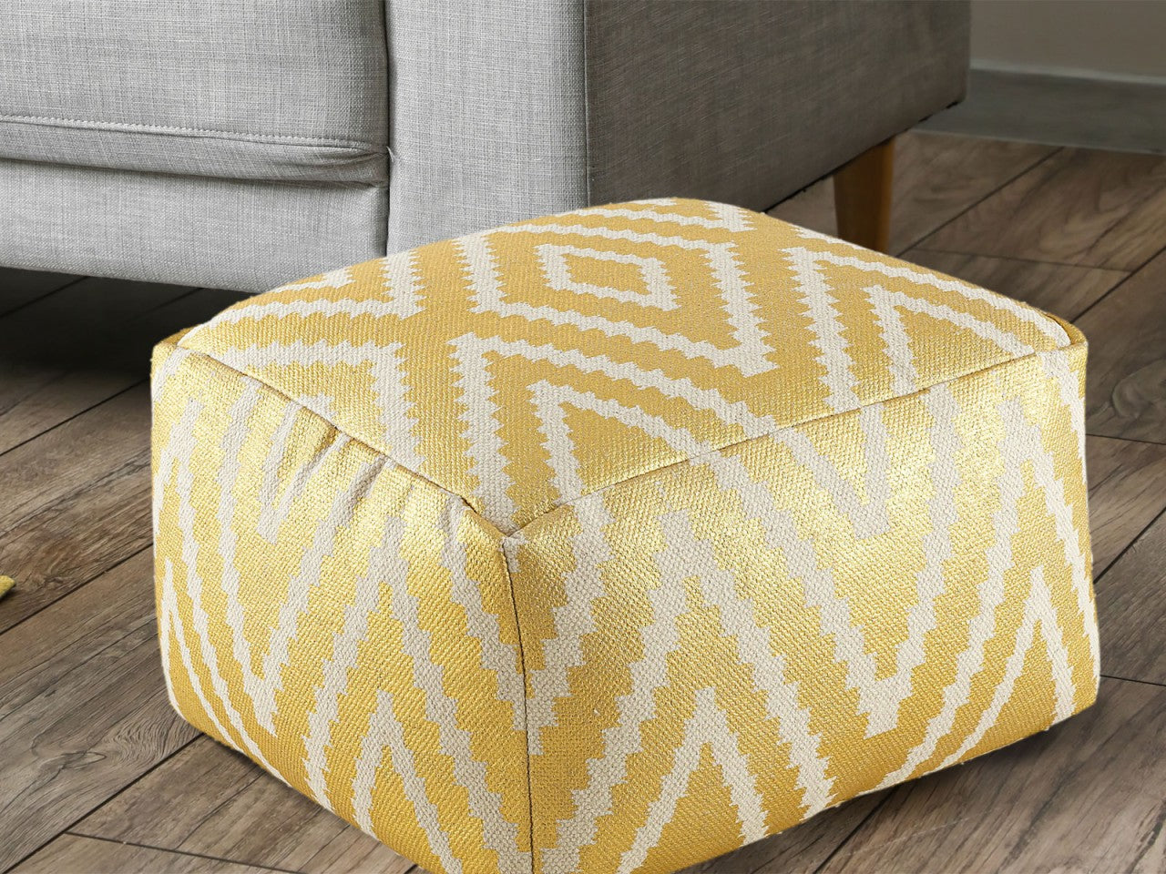 Cube Pouf – Handmade cotton in black, taupe, yellow, and turquoise