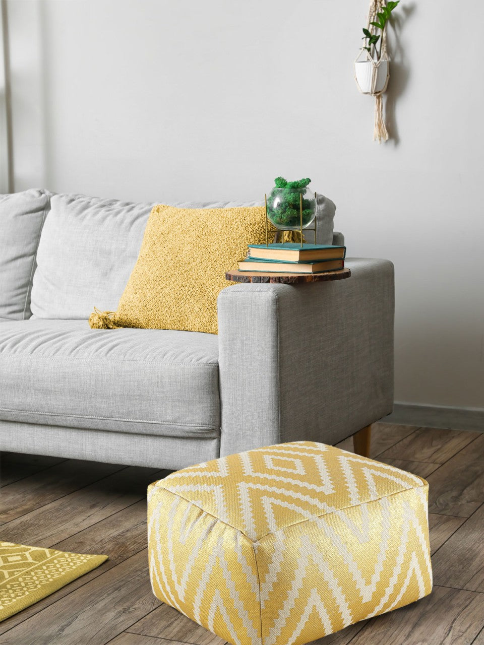 Cube Pouf – Handmade cotton in black, taupe, yellow, and turquoise