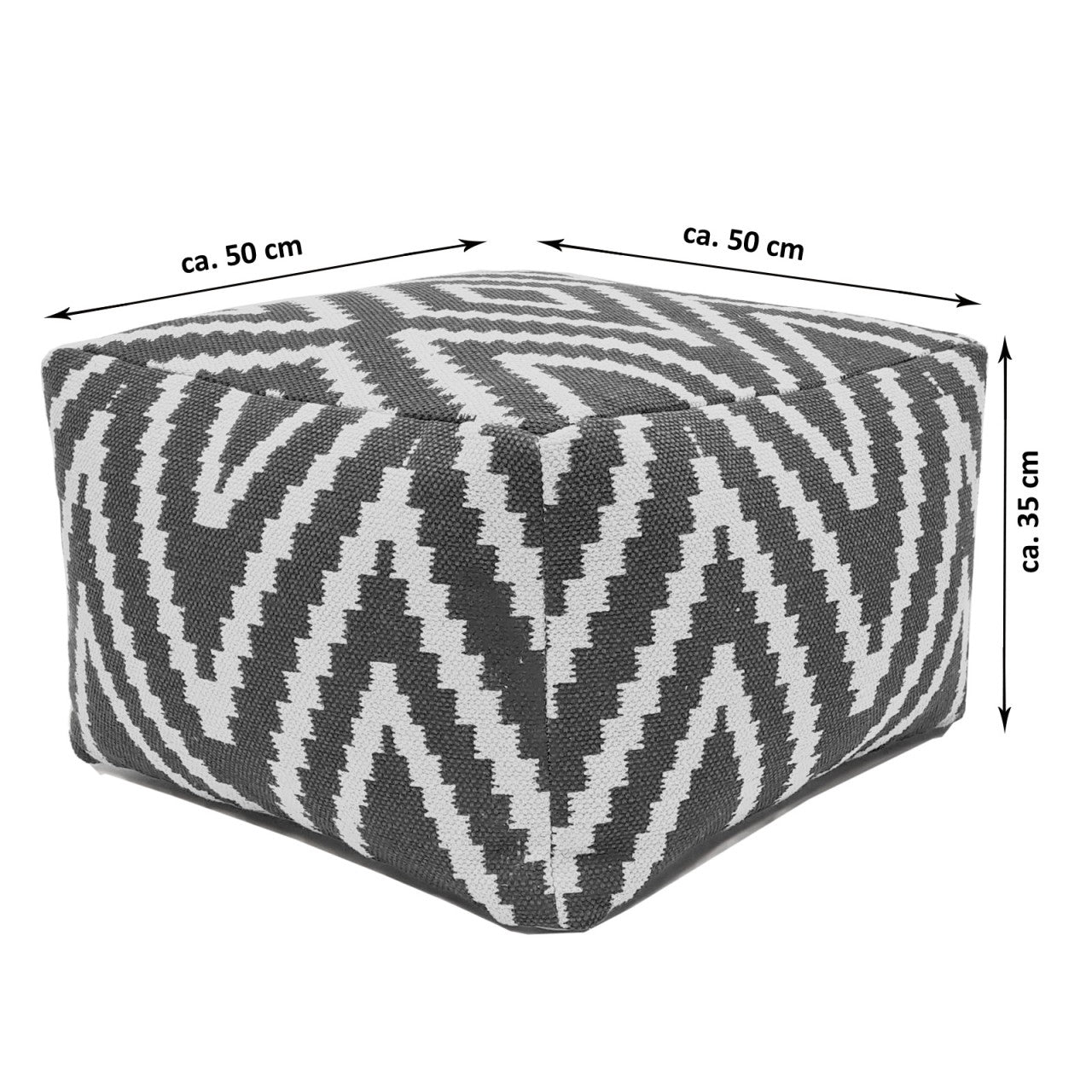 Cube Pouf – Handmade cotton in black, taupe, yellow, and turquoise