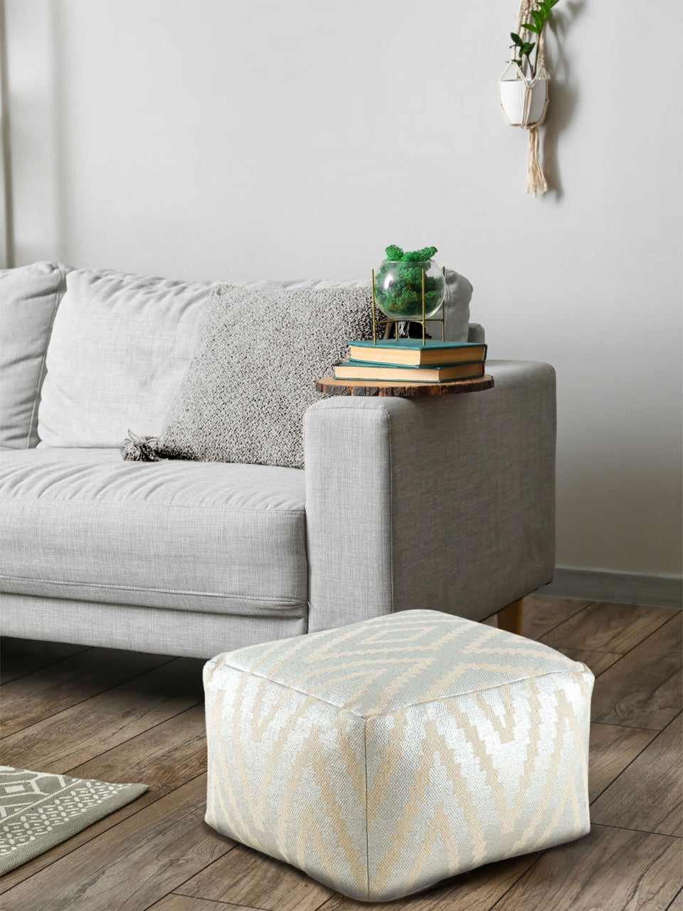 Cube Pouf – Hand-woven cotton in black, taupe, yellow, and turquoise