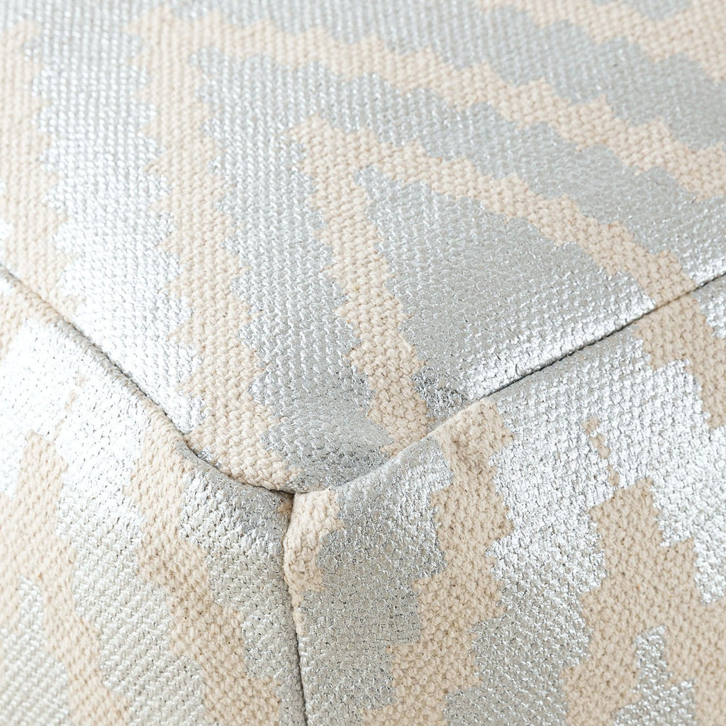 Zitpoef Kubus – handgeweven katoen in zwart, taupe, geel en turquoise