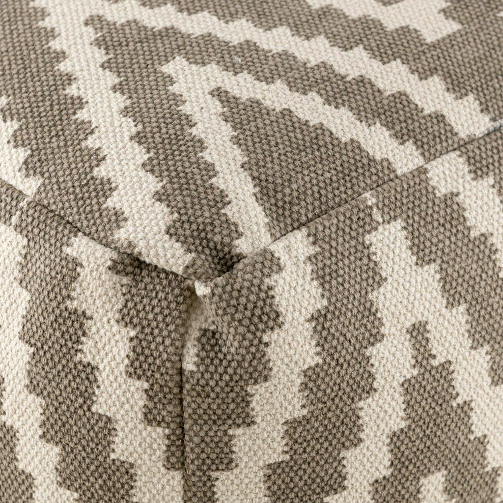 Zitpoef Fira – handgeweven katoen in zwart, taupe, geel en turquoise