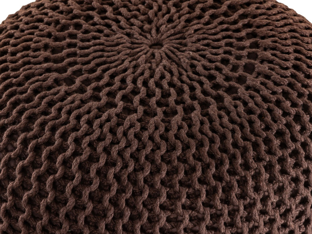 PREMIUM pouf – chunky knitted pouf made of recycled plastic in brown mocha