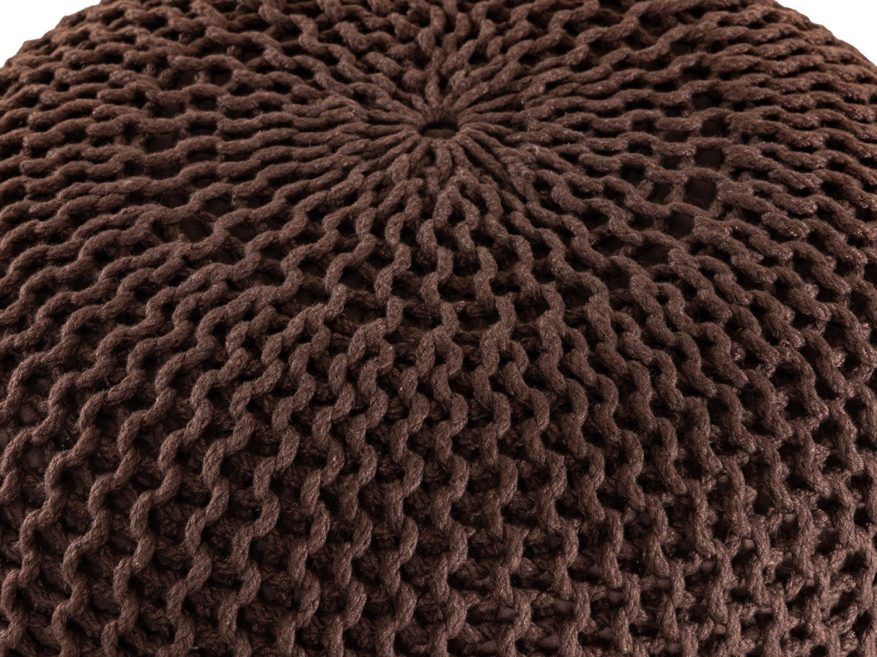 PREMIUM pouf – chunky knitted pouf made of recycled plastic in brown mocha
