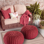 PREMIUM pouf – knitted pouf made of recycled plastic in rust brown-red