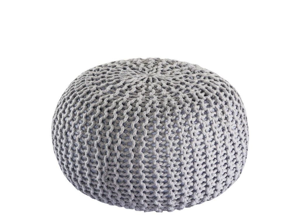 Premium pouf – knitted pouf made of recycled plastic in gray-silver gray