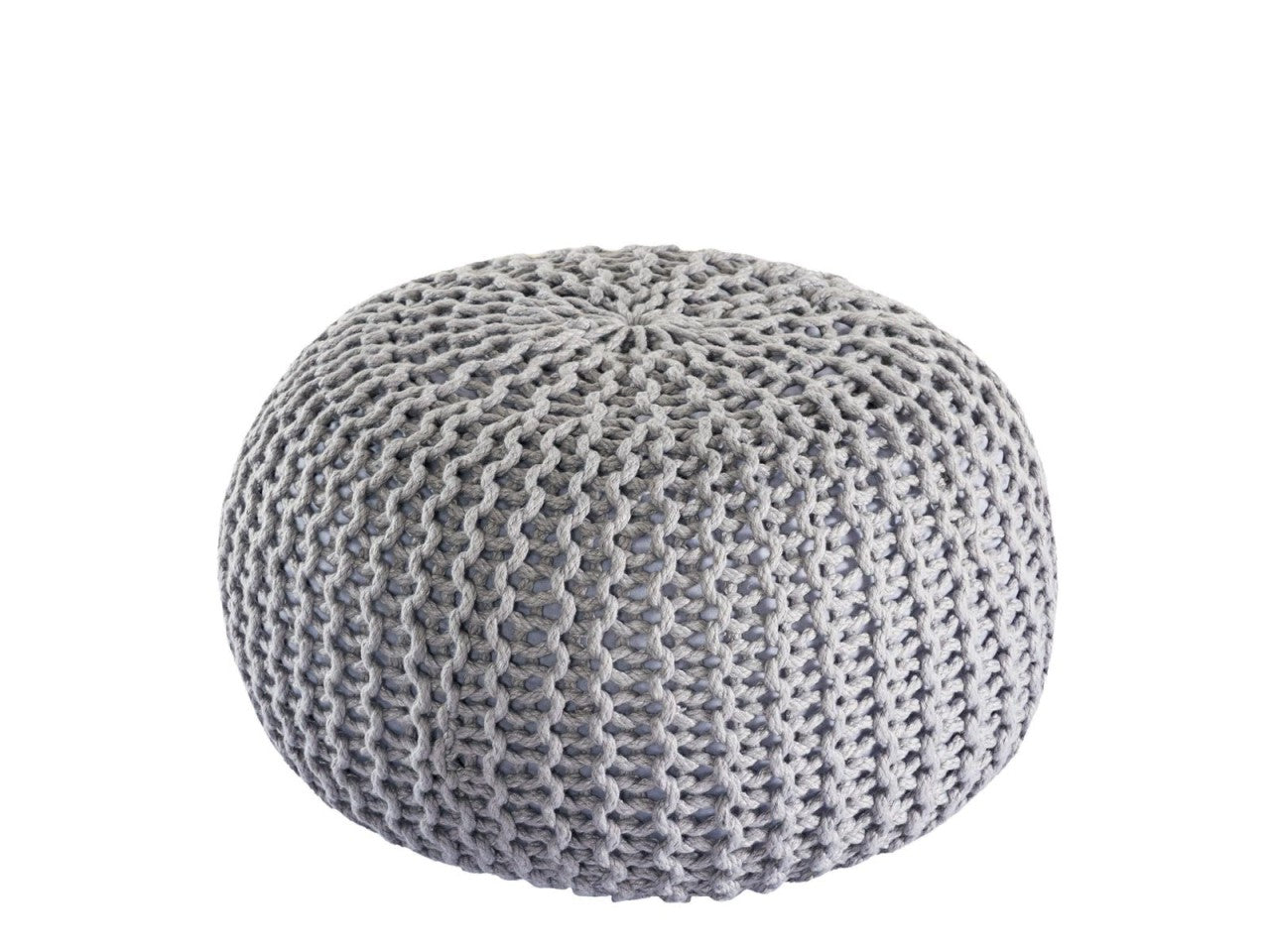 Premium pouf – knitted pouf made of recycled plastic in gray-silver gray