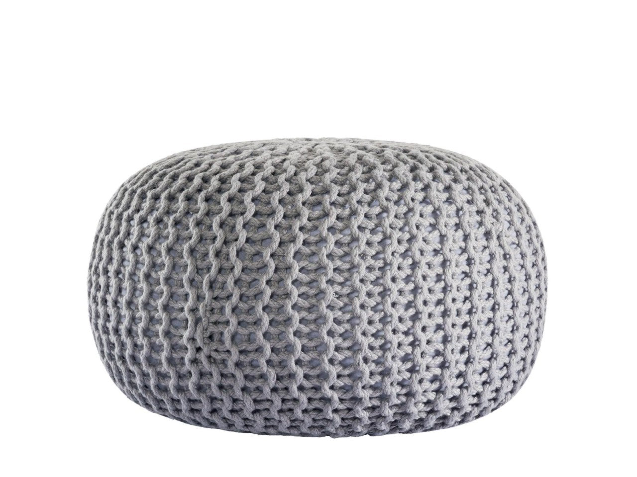 Premium pouf – knitted pouf made of recycled plastic in gray-silver gray