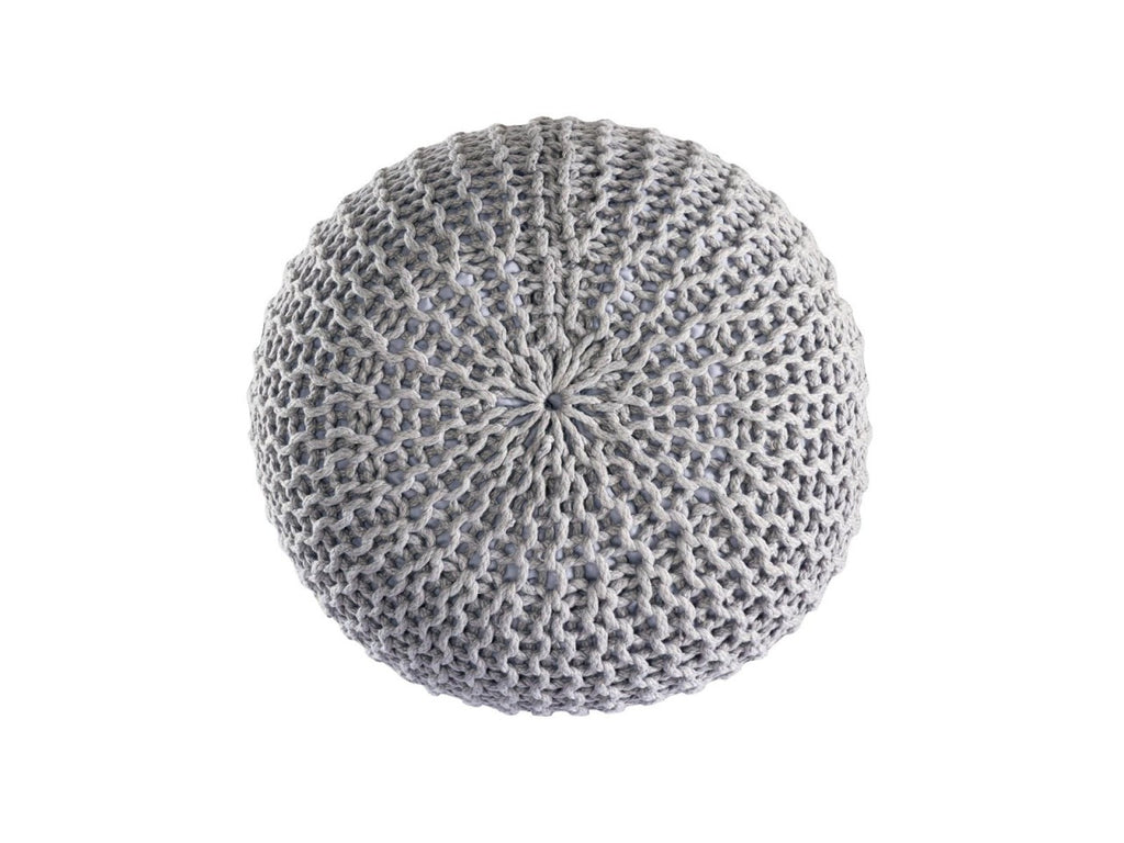 Premium pouf – knitted pouf made of recycled plastic in gray-silver gray