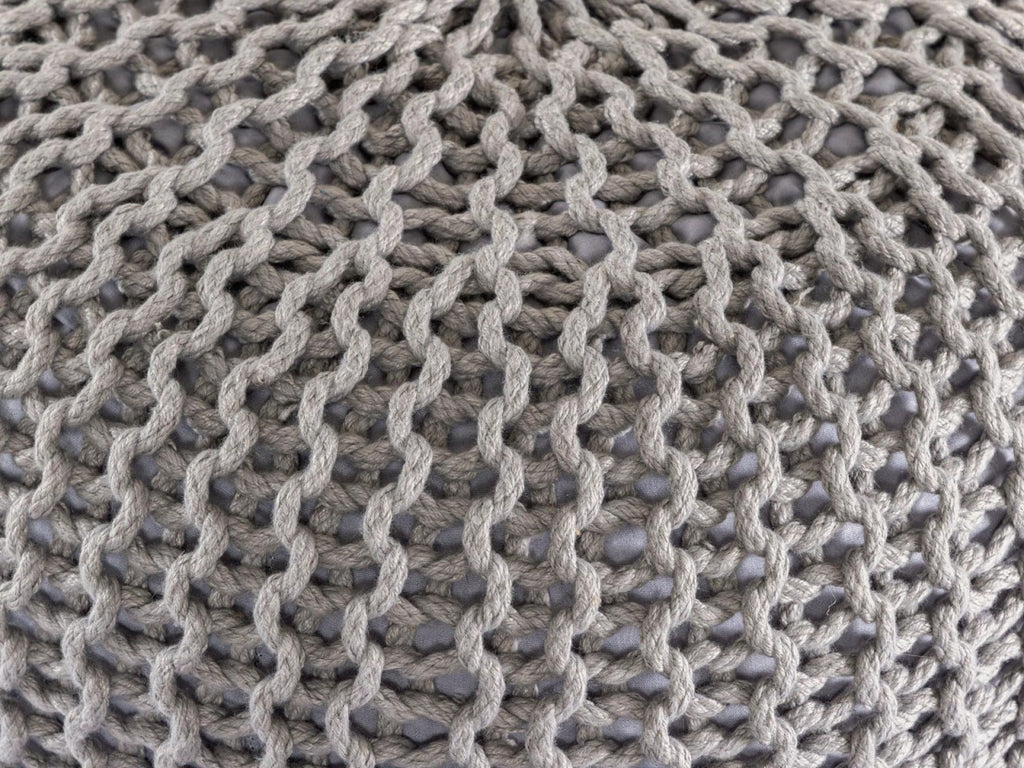 Premium pouf – knitted pouf made of recycled plastic in gray-silver gray