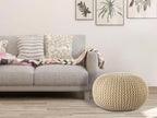 Luxe Pouf – knitted pouf made of recycled plastic in cream-colored sand