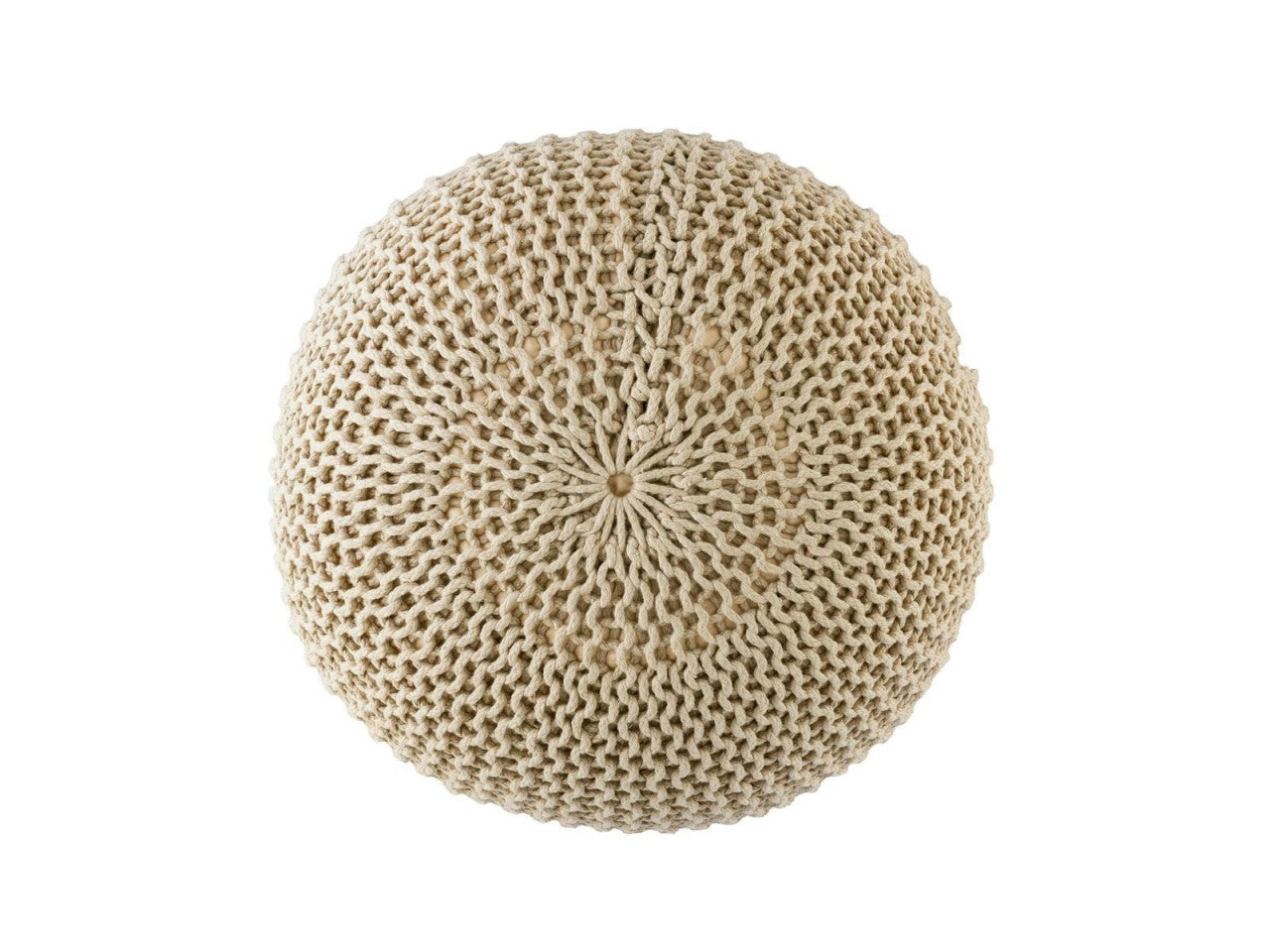 Luxe Pouf – knitted pouf made of recycled plastic in cream-colored sand