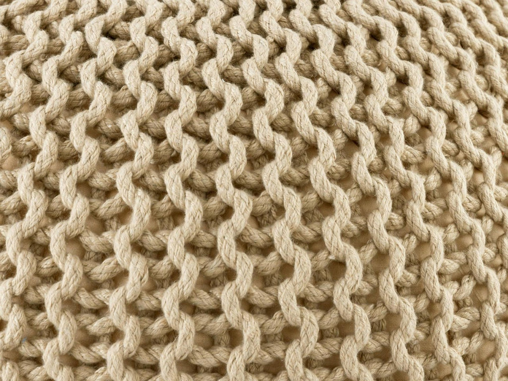 Luxe Pouf – knitted pouf made of recycled plastic in cream-colored sand