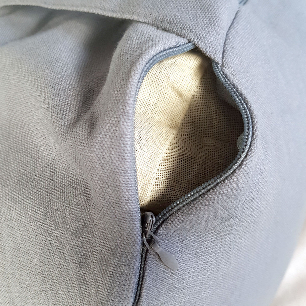 Lotus pouf – handmade cotton with buckwheat filling in cool gray