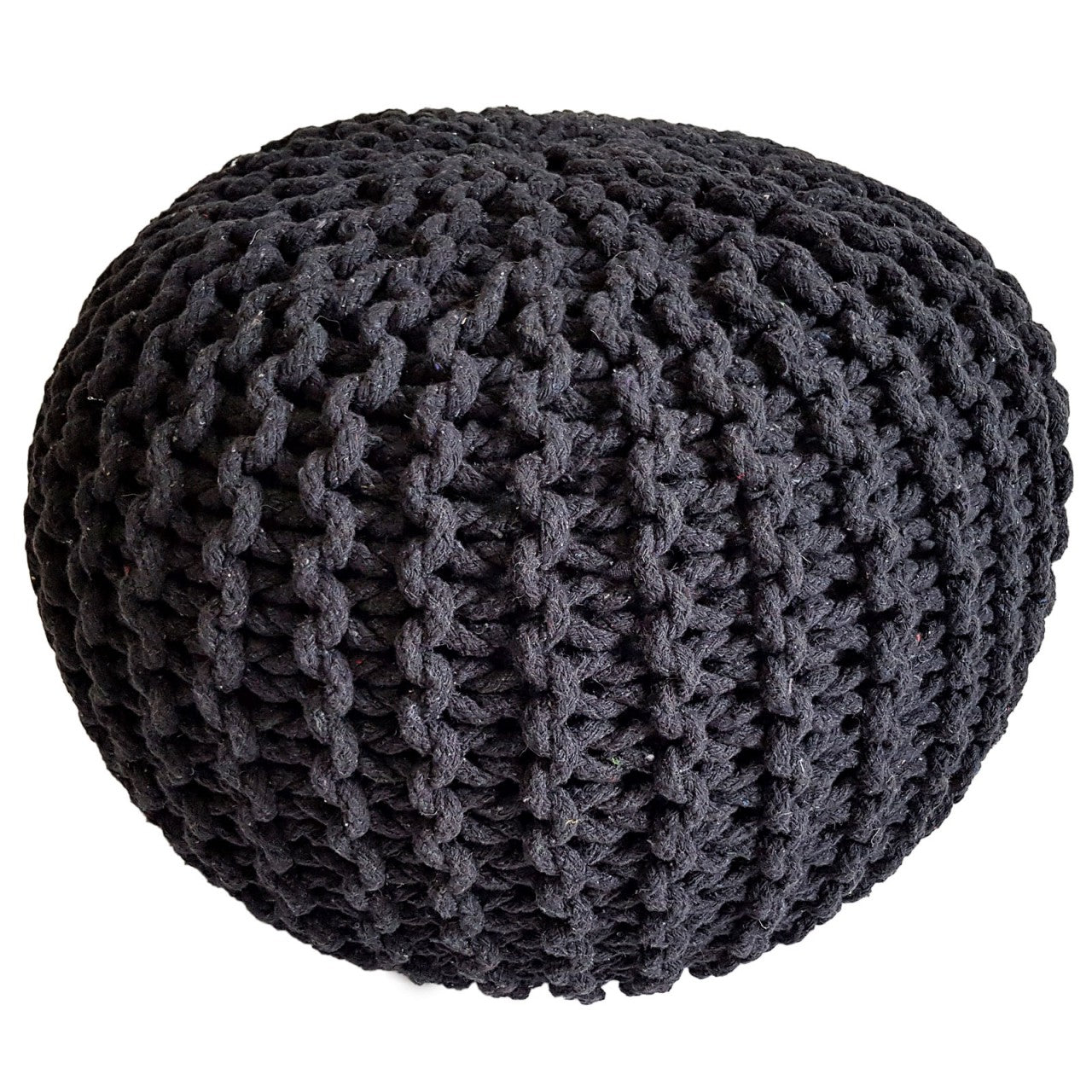 Strickhocker pouf – chunky knitted pouf made of recycled cotton in black and anthracite