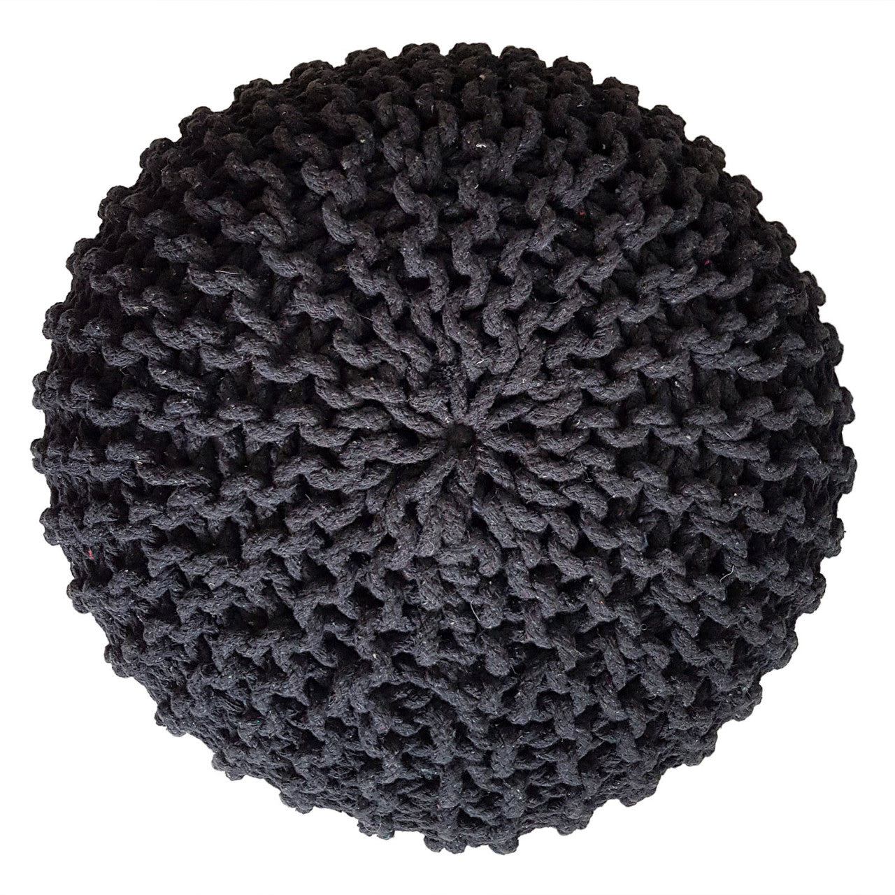 Strickhocker pouf – chunky knitted pouf made of recycled cotton in black and anthracite