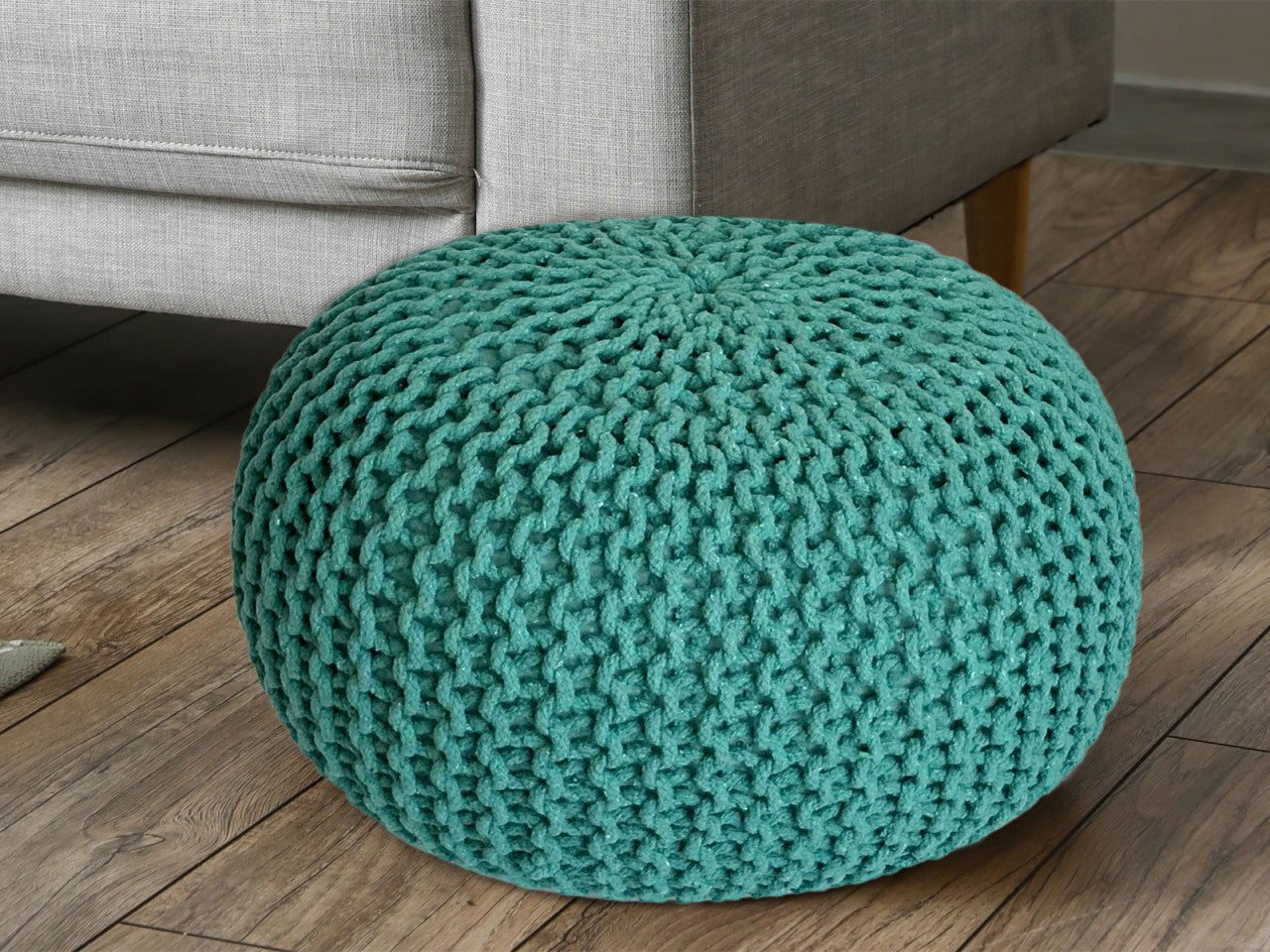 Strickhocker pouffe – coarse knitted cotton pouffe in various colours