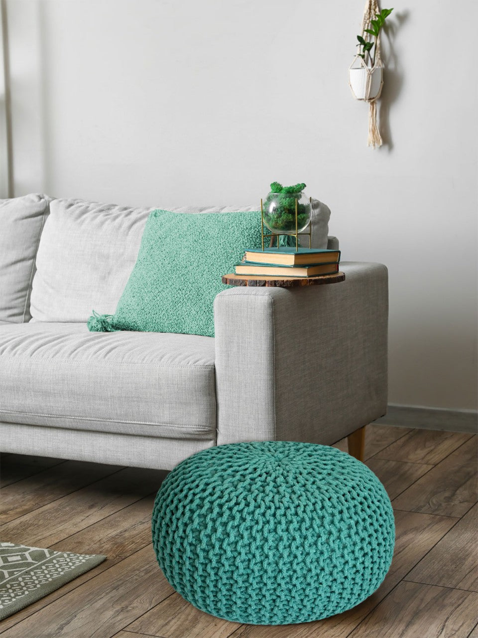 Strickhocker pouffe – coarse knitted cotton pouffe in various colours
