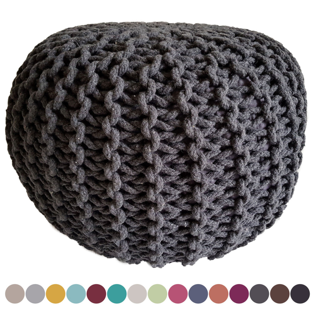 Strick pouf – chunky knit pouf in dark gray