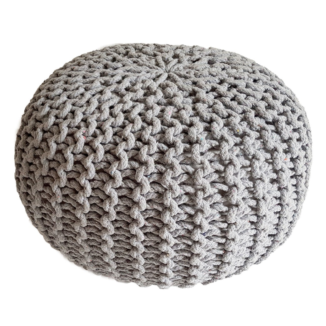 Strickhocker pouf – hand-knitted pouf in light gray