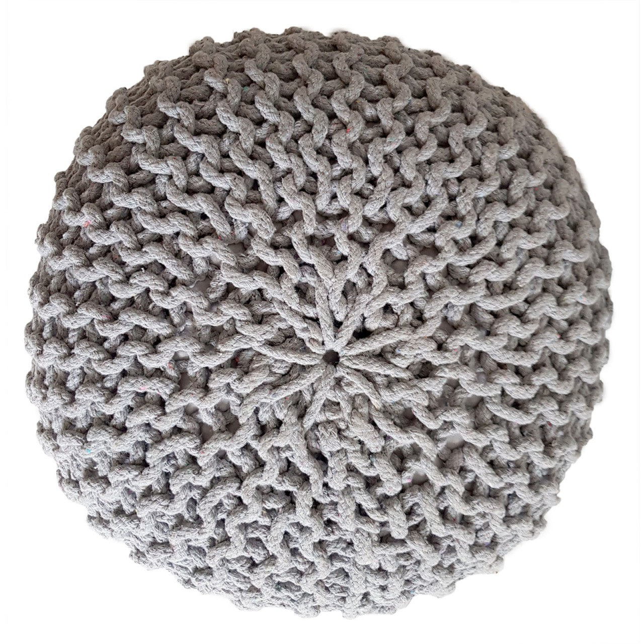 Strickhocker pouf – hand-knitted pouf in light gray
