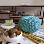 Knitted pouf – chunky knitted pouf made of recycled cotton in various colours