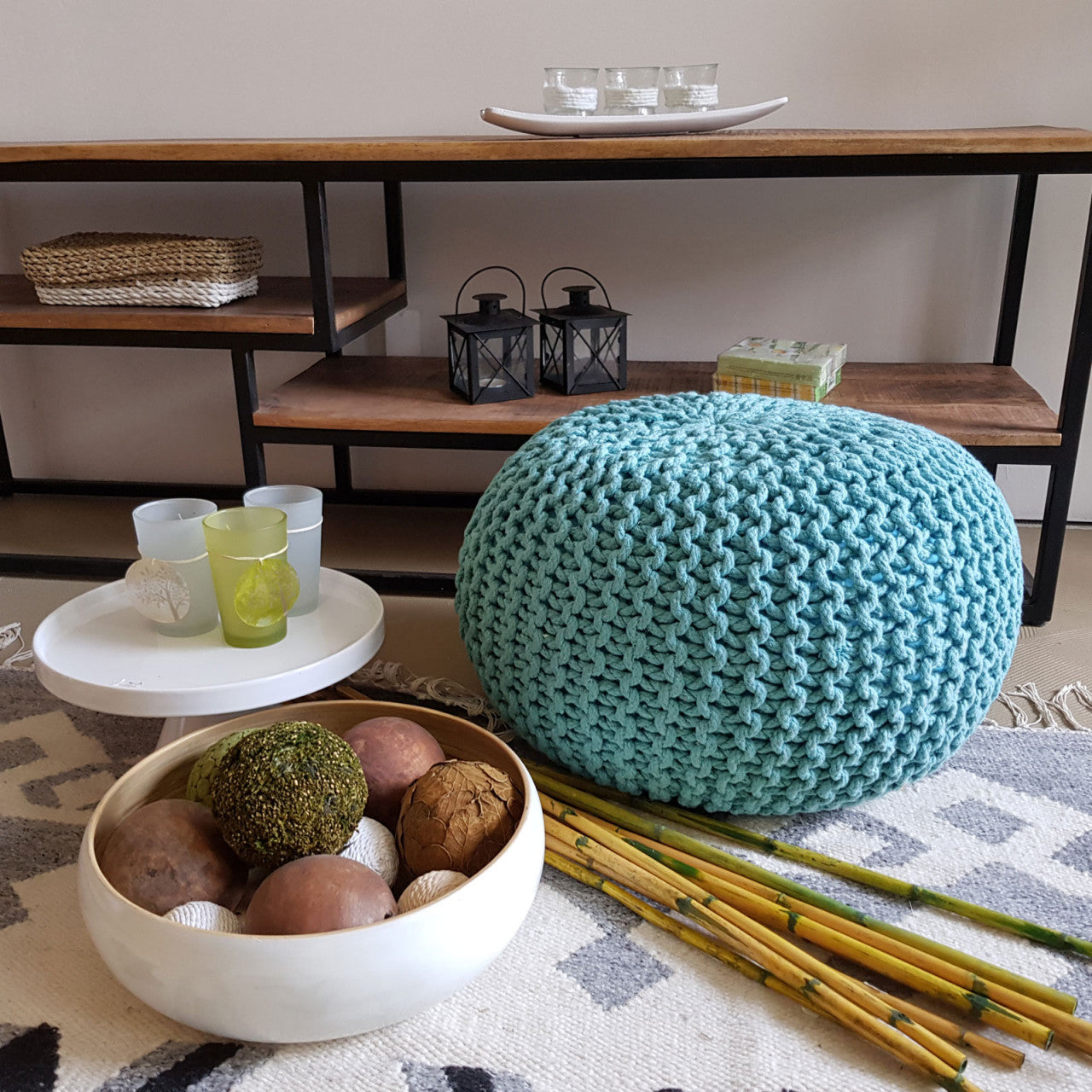 Knitted pouf – chunky knitted pouf made of recycled cotton in various colours