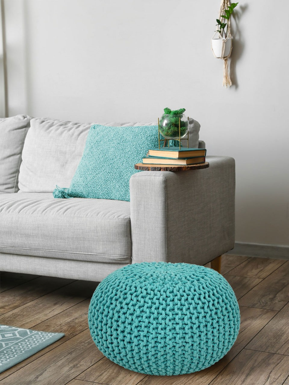 Knitted pouf – chunky knitted pouf made of recycled cotton in various colours
