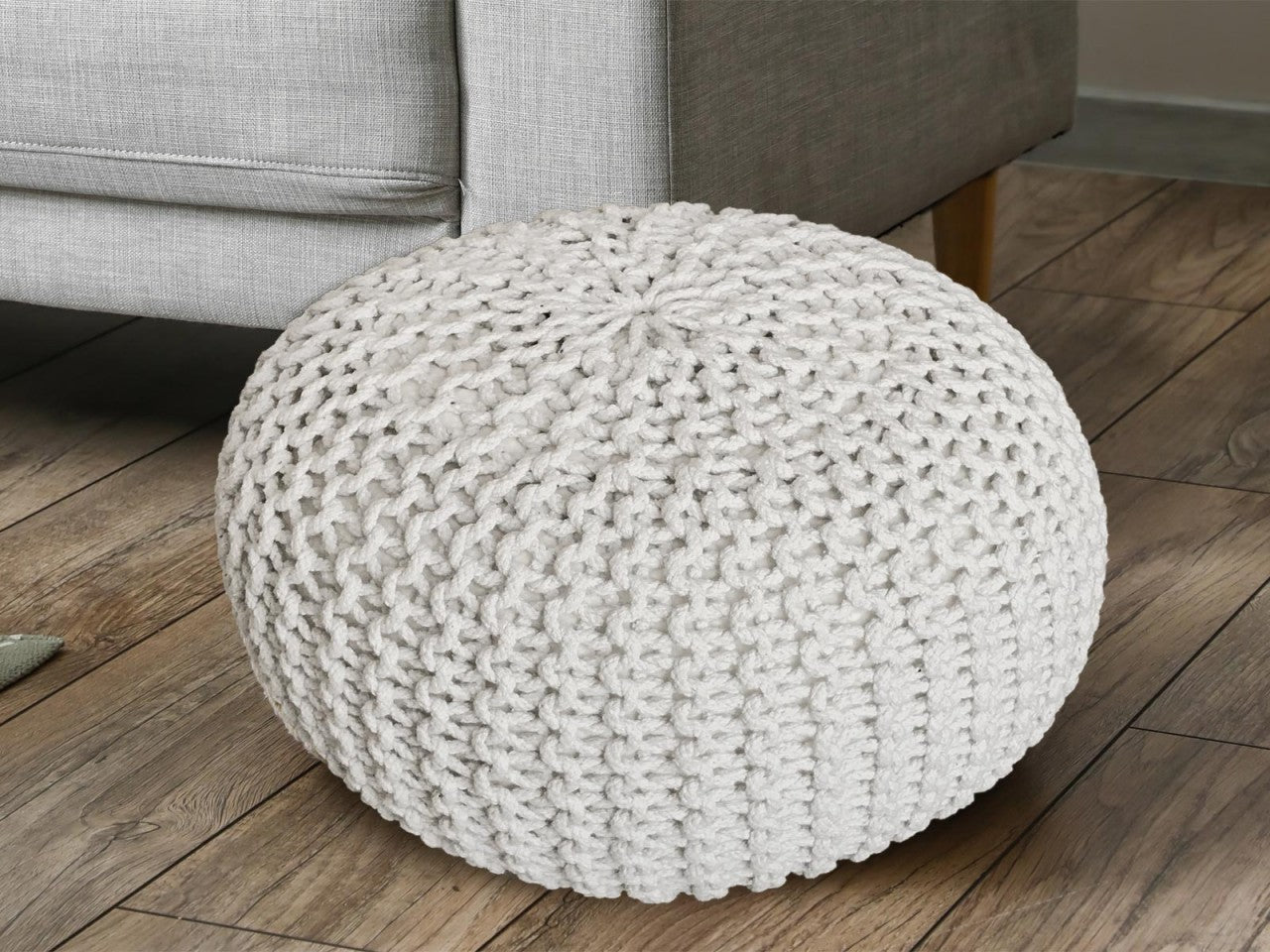 Strickshocker pouf – chunky knitted pouf made of recycled cotton in natural