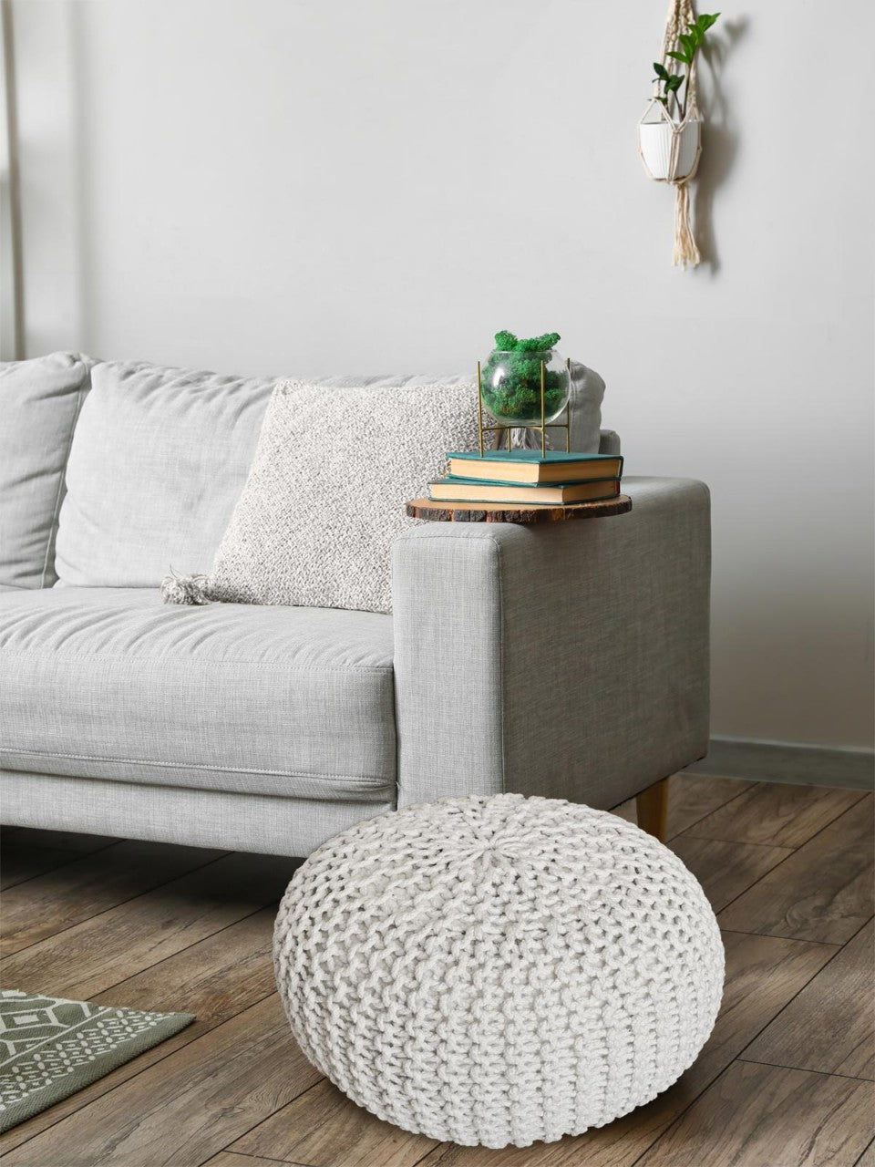 Strickshocker pouf – chunky knitted pouf made of recycled cotton in natural