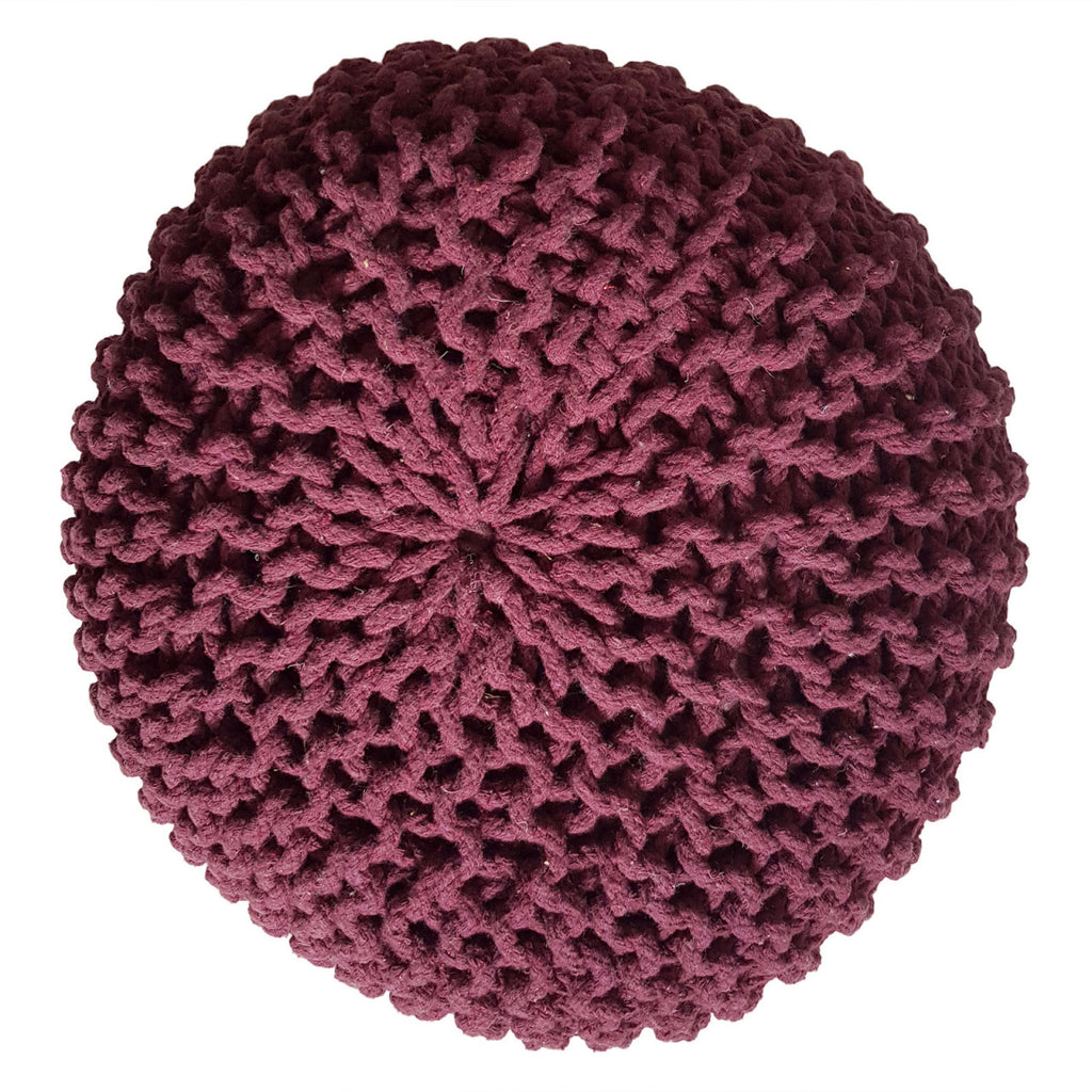 Seat pouffe Knit – coarse knitted cotton in burgundy