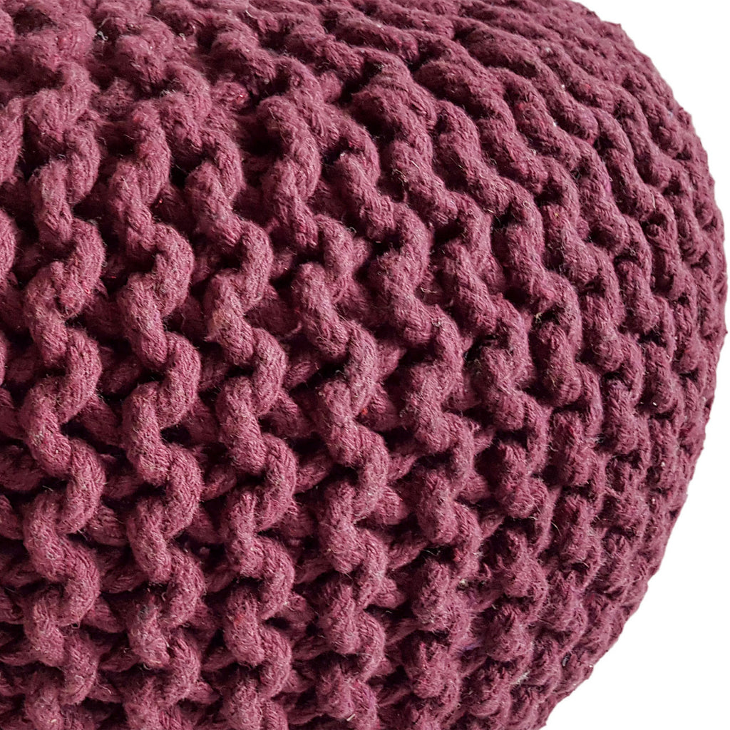 Seat pouffe Knit – coarse knitted cotton in burgundy