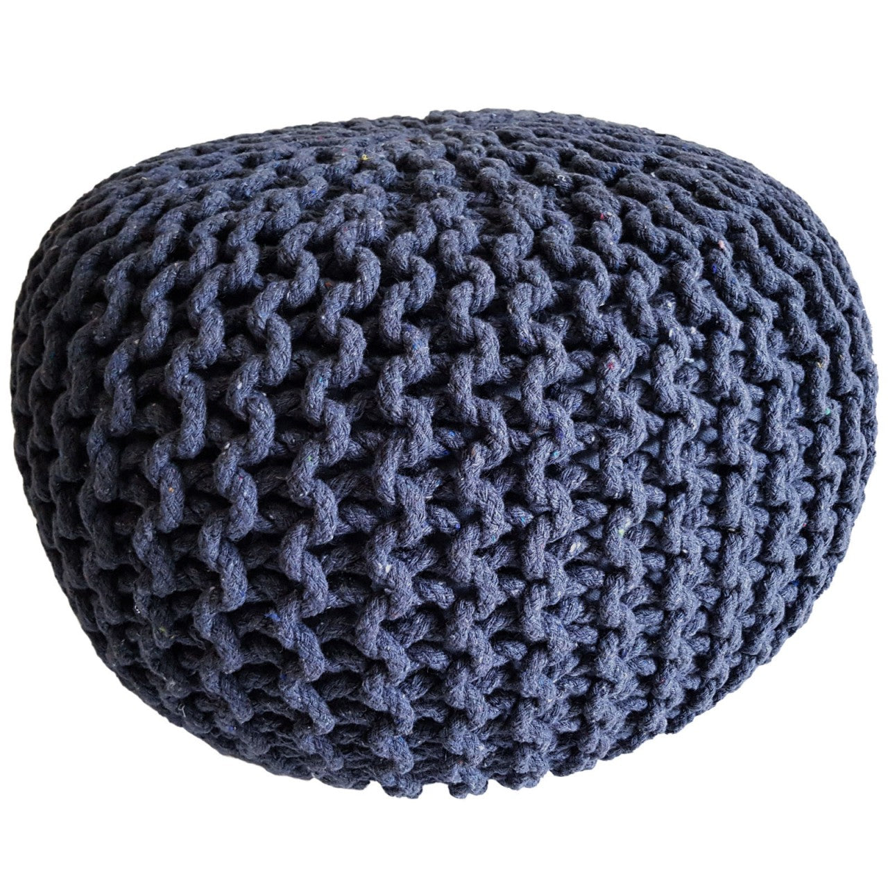 Knitted pouf – chunky knitted pouf made of recycled cotton in a natural shade