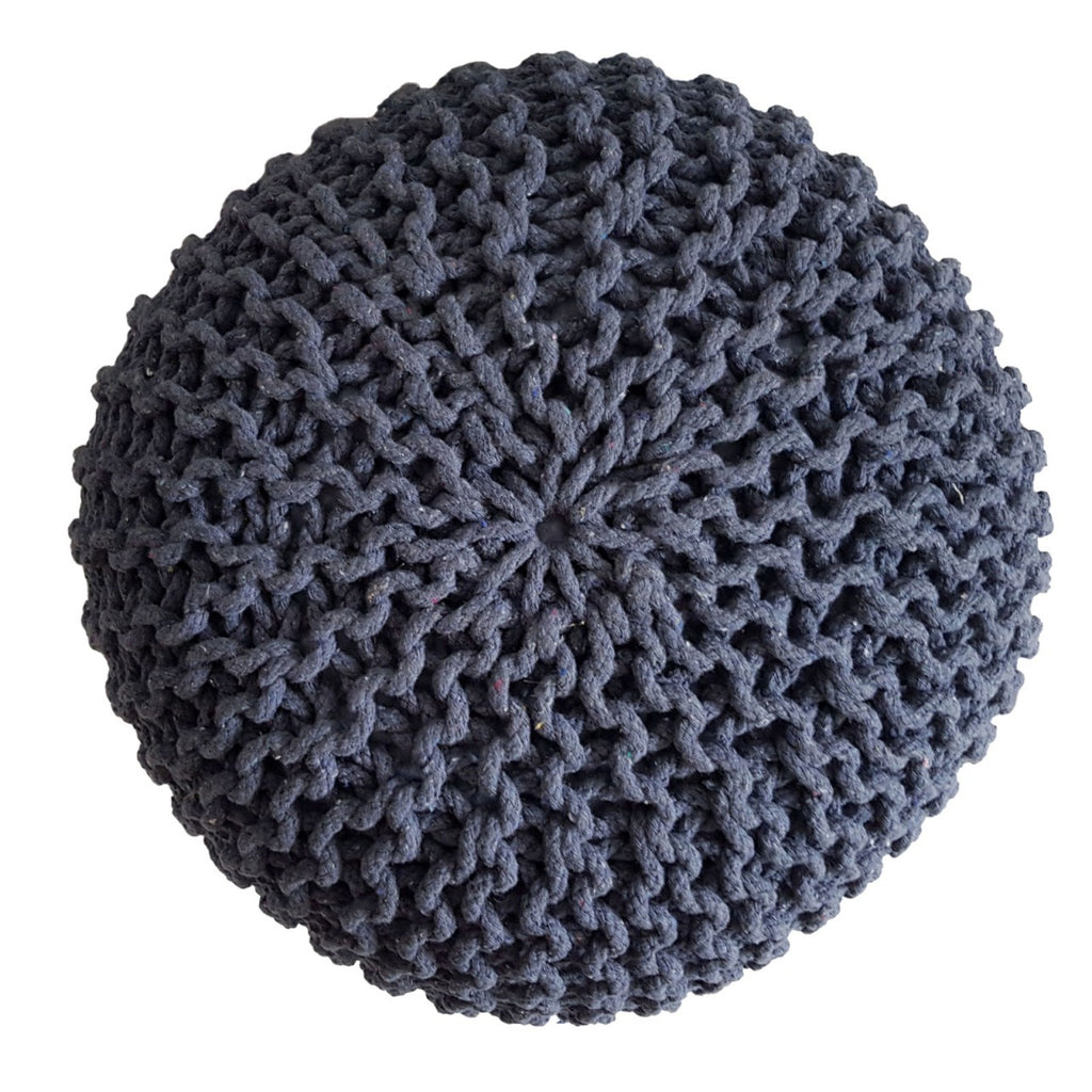 Knitted pouf – chunky knitted pouf made of recycled cotton in a natural shade