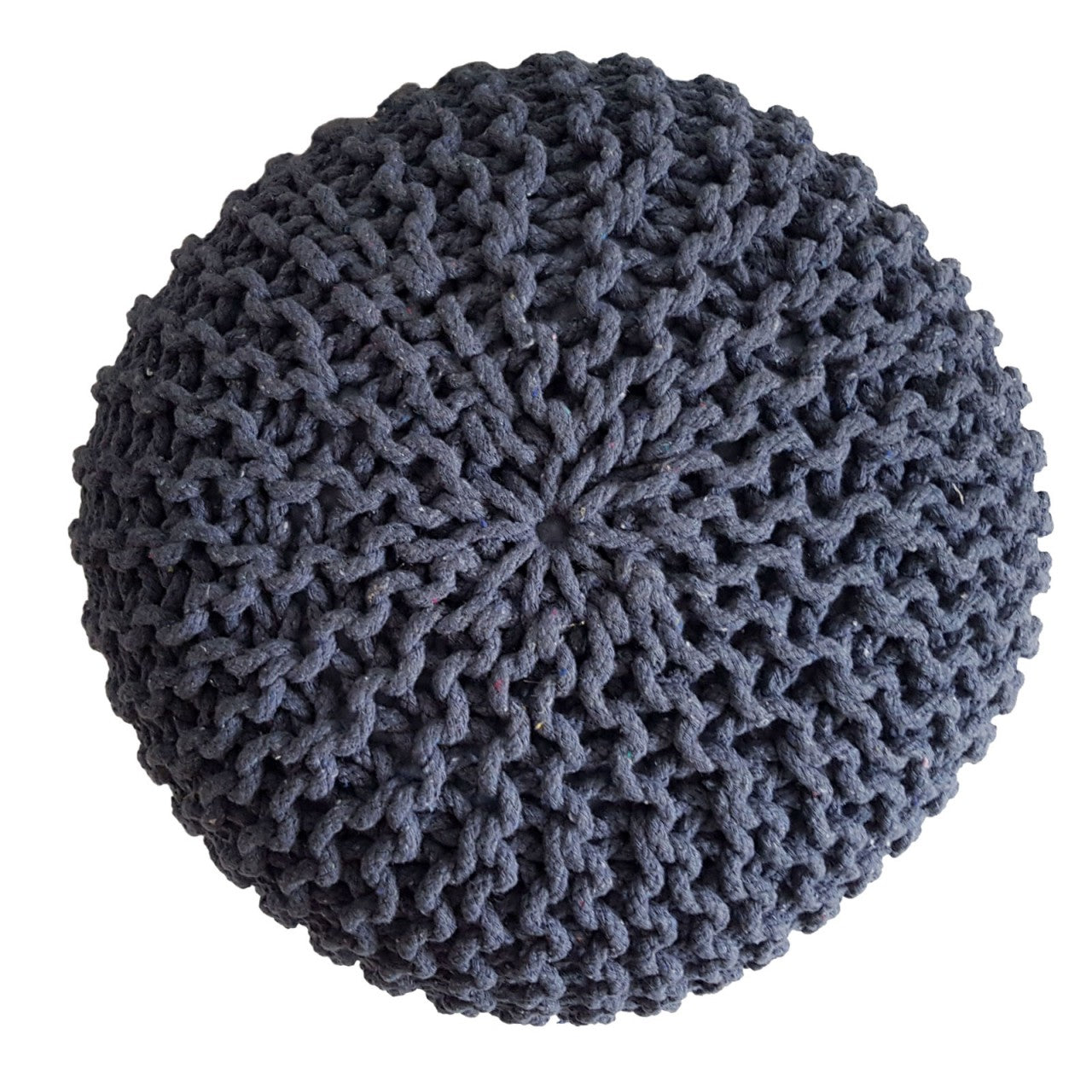 Knitted pouf – chunky knitted pouf made of recycled cotton in a natural shade